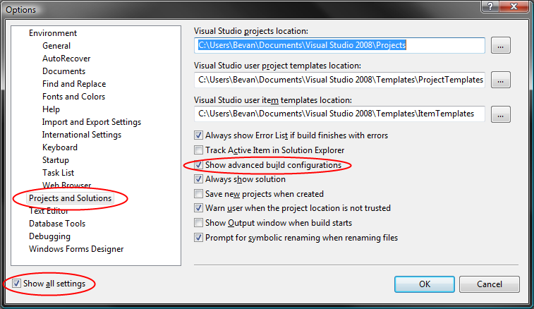 Visual Studio Options